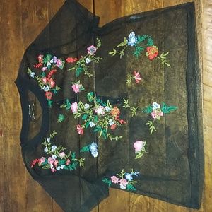 Women's Urban Outfitters Mesh Floral Embroidery Crop Top Black Size XL